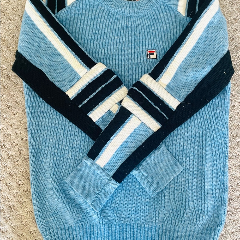 Vintage Retro  blue Fila Ski Sweater padded elbow like new  M